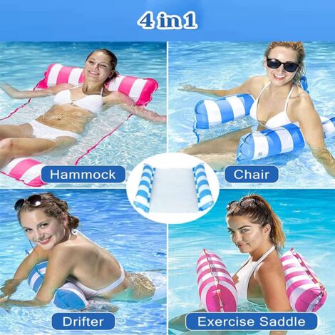 Udbrud Fauteuil Gonflable De Piscine 4 En 1 – Lot De 2 Hamacs D’Eau Ultra Confortables Bleu & Rose – Parfait Pour Plage, Piscine & Vacances