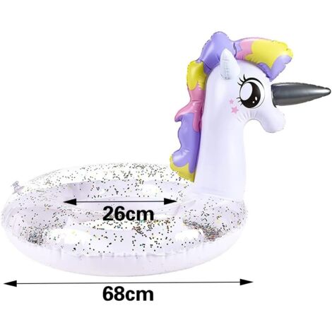 Bouée Licorne Gonflable et Transparente à Paillettes WAHAISON, Géante Jouet Flotteur de Plage et Piscine, Matelas Gonflable pour Enfants et Adultes