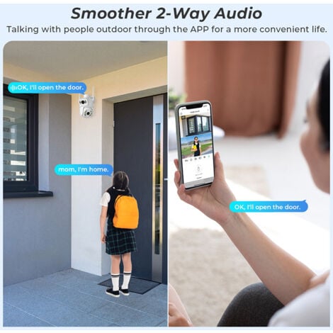 Caméra de surveillance HD 6MP à double objectif Caméra Exterieur WiFi Vision Nocturne