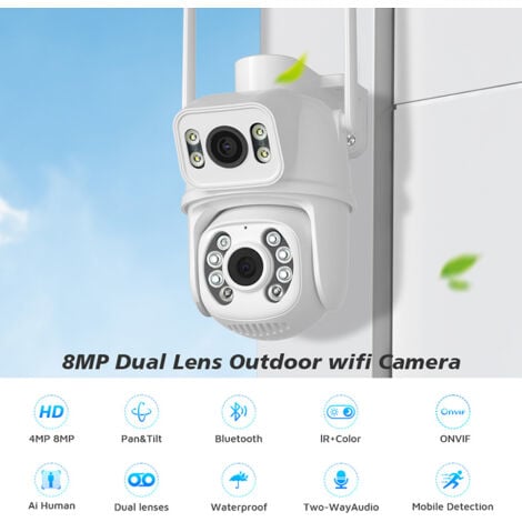 Caméra de surveillance HD 6MP à double objectif Caméra Exterieur WiFi Vision Nocturne