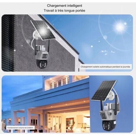 Caméra de Surveillance WiFi Extérieure Batterie Solaire sans Fil, camera wifi 8MP HD, batterie rechargeable 12000mah