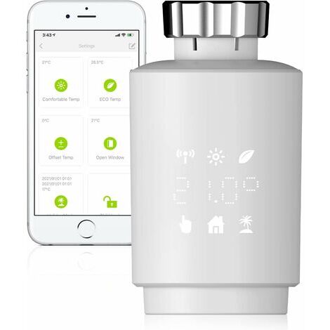 Tête Thermostatique Connectée et Intelligente, ZigBee Thermostat programmable Intelligent,Compatible avec Smart Life Alexa Google, Valve de radiateur thermostatique [Tuya Zigbee Hub requis] (1/5)