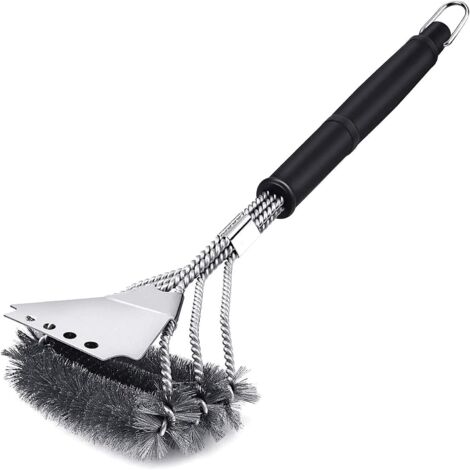Brosse à grillades, brosse à grillades 3 en 1 avec grattoir, poils en acier inoxydable pour un nettoyage rapide et efficace de toutes les grillades, design horizontal, plus grande surface de grattage (1/5)