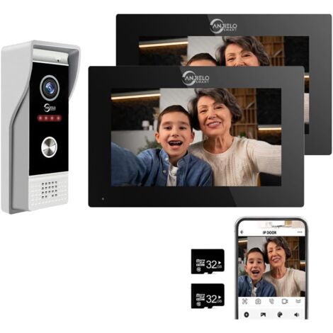 Tuya Sonnette vidéo 1080p avec écran tactile 10" Interphone vidéo, prise en charge de l'enregistrement automatique, vision nocturne infrarouge, détection de mouvement, 2 moniteurs