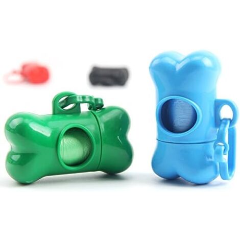 Lot de 2 distributeurs de sacs à déjections pour chiens et chats Forme osseuse avec 30 sacs à déjections et clips en plastique, bleu et vert, 94.5CM