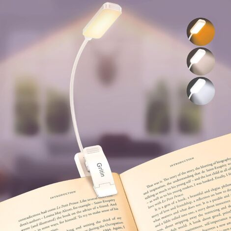 Lampe de Lecture 9 LED Clip Rechargeable, Protection des Yeux, Gradation en Continu&3 Couleurs ,360° Cou Flexible,Longue Durée,Léger&Portable pour Lire au Lit (Blanc) (1/5)