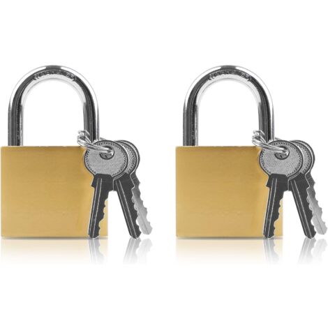 Lot de 2 petits cadenas avec clés, cadenas de valise, cadenas de casier, cadenas de sécurité Idéal pour les sacs de voyage, valises, penderies, casiers - L 32 mm, H 52 mm (1/5)