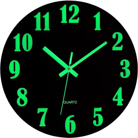 Horloge Murale Lumineuse Silencieuse 30cm MDF Pendule Murale Fluorescente Veilleuse Nuit Grande Horloge Décorative pour Chambre Cuisine Salon Bureau (1/5)