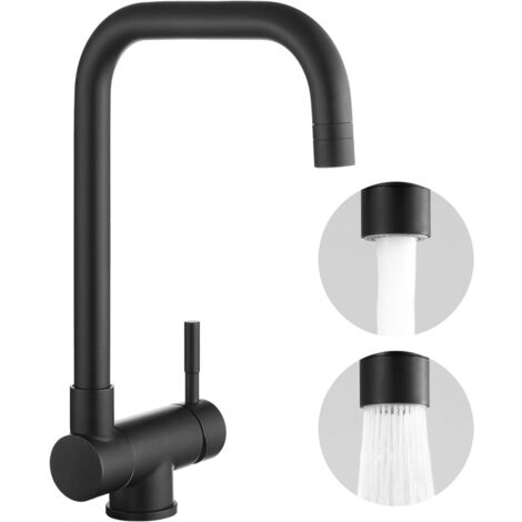 Robinet Cuisine Rabattable Noir, Mitigeur Cuisine Noir Pliable de 180° sous Fenêtre, Robinet Pliable Cuisine avec 2 Jets, Mitigeur Cuisine Rabattable Orientable 360°, Mitigeur Evier Inox (1/5)