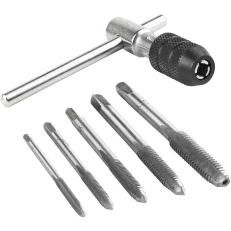 Kit de Clé à Tarauds à Main Métrique T Barre Tourne-à-gauche Réglable avec Taraudage à Filetage en Acier M3 M4 M5 M6 M8 (1/5)