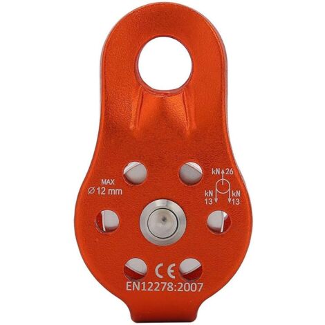 Poulie Tyrolienne, 26KN Poulie Escalade en Alliage d'Aluminium Bloc de Poulie à Corde Simple Robuste pour Corde de 12 mm Escalade(Orange) (1/5)
