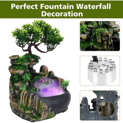 Fontaine Interieur avec éclairage LED, Fontaine de Table Cascade avec Brouillard, Fontaine de Bureau en Résine d'aquarium de Gardin, Fontaine d'intérieur Zen Light avec Plantes Fontaine Interieur avec éclairage LED, Fontaine de Table Cascade avec Brouillard, Fontaine de Bureau en Résine d'aquarium de Gardin, Fontaine d'intérieur Zen Light avec Plantes