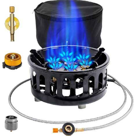 Réchaud de camping portable coupe-vent, brûleur de cuisson à gaz, brûleur au propane 21 000 W avec allumage piézoélectrique et sac portable, adapté pour la randonnée en plein air, les pique-niques, l (1/5)
