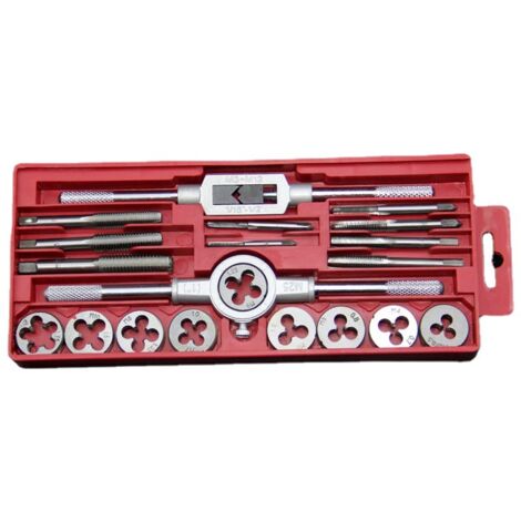 Coffret Tarauds et Filières Métrique 20 Pièces M3-M12 en Acier Kit Tarauds à Goujure Filières de Filetage Extracteurs de Vis (1/4)