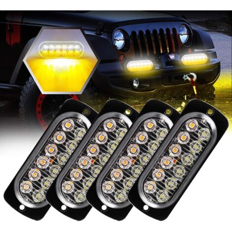4 pieces Ultra Mince 4X12LED Lumières Stroboscopiques Warining Beacon Lights Barre d'éclairage d'urgence Lampe de Voiture Auto Flash Lamp Universel Pour 12-24V Voiture Camion Remorque (Ambre&Blanc) (1/5)