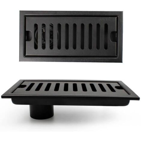 Siphon de sol rectangulaire avec piège à odeurs, caniveau de douche 20 × 10 cm avec clapet anti-retour, siphon de sol vertical noir avec grille en acier inoxydable, convient pour toilettes, cuisine, (1/5)