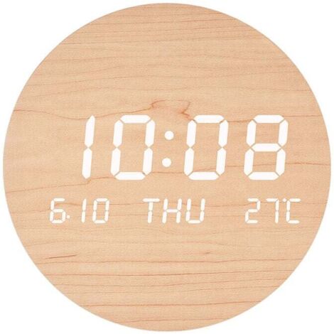 Horloge Murale LED Horloge Créative, Muet Horloge Murale Mode Nordique S201-1PCS-Couleur Bois Massif (Chargement de Type de Stockage de Puissance) (1/5)