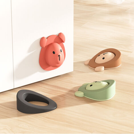 Lot de 3 mini butées de porte noires de 5,1 cm en forme d'animal mignon, butée de porte en forme d'ours pour plusieurs étages, protection de porte en silicone antidérapante et anti-collision pour la (1/5)
