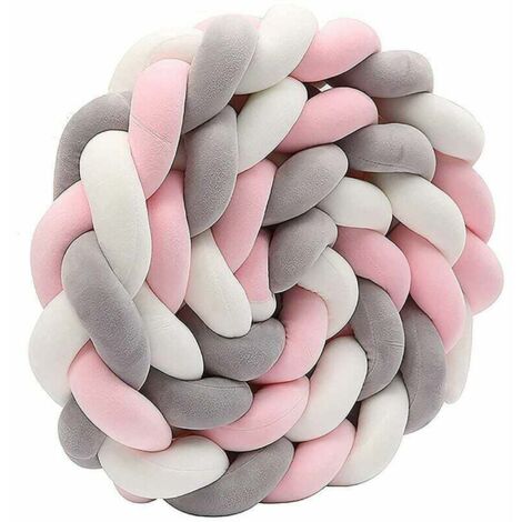 Lit serpent tressé tête protection lit bordure lit bébé coton noeud oreiller rouleau de lit coussin d'allaitement décoratif oreiller lit oreiller canapé coussin pour chambre salon, blanc + gris + ros