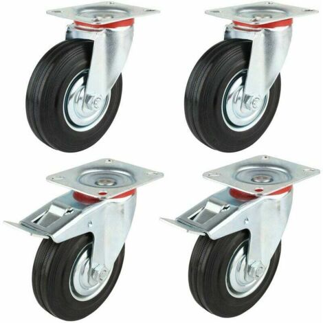 Homfa 4 PCS Roulettes Transports, 2 PCS Roulettes pivotantes,2PCS Roulettes avec Frein en Caoutchouc (125mm) (1/5)
