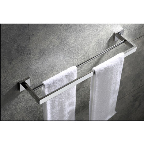 Porte Serviette Murale Salle de Bain, Double Barre Porte-Serviettes, Chromé Miroir Poli, 60 cm (1/5)