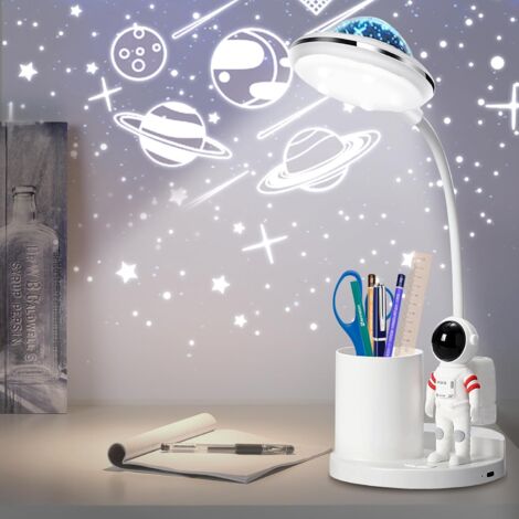 Lampe de bureau LED, lampe de table astronaute avec porte-stylo et projection, lampe de table LED réglable, lampes de bureau rechargeables à intensité variable, lampes de soin des yeux pour filles, g