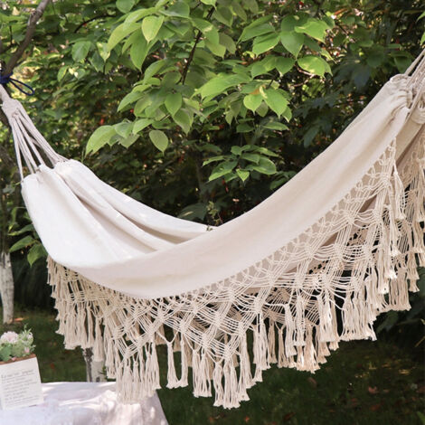 Hamac Chaises Balancoire Jardin Exterieur Maison Blanc Coton Corde Maroc Macramé-200150cm (1/5)