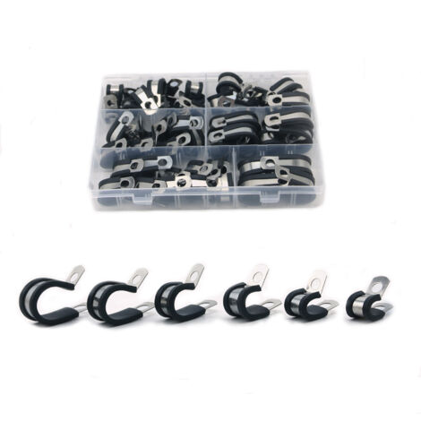 52 Piece Rubber Tie P Clip Hose Clamp Tie Kit Stainless Steel 6 Sizes 6/8/10/13/16/19mm (1/5)