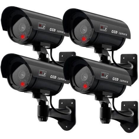 Lot de 4 Caméras Factices pour Extérieur & Intérieur, Fausse Caméra de Surveillance CCTV avec LED Clignotante (4Pcs Noir) (1/5)