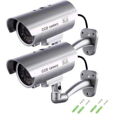Maxesla Lot de 2 Fausses caméras de sécurité avec LED Lumineuses - Effet réaliste - pour intérieur/extérieur - Étanche - Autocollant d'avertissement (1/5)