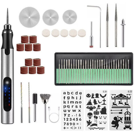 Stylo de gravure électrique USB kit d'outils de gravure rechargeable, mini outil de gravure, bijoux verre plastique Bois Métal portable rotatif machine de gravure (1/2)