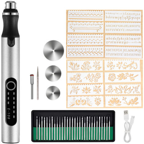 Stylo de gravure électrique, kit d'outils de gravure portable, mini stylo de gravure, USB rechargeable, DIY bijoux métal verre pierre plastique bois outil de gravure multifonction (1/3)