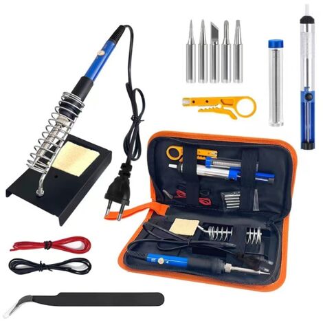 Kit de fer à souder électronique, outil de soudage à température réglable 60W, 5 têtes de soudage, pompe de soudage, support de fer à souder, brucelles (1/4)