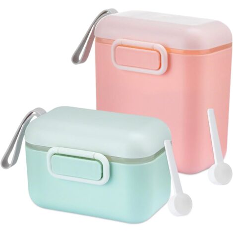 Distributeur de Lait en Poudre 800ml+400ml Distributeur de Poudre de Formule, Distributeur De Lait En Poudre Portable Boîte de Stockage de Lait en Poudre avec Cuillère, Vert, Rosé (1/5)