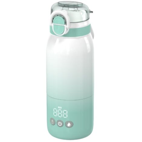 Chauffe Biberon Portable sans Fil, Chauffage Rapide et Longue Durée de la Batterie, 2 Modes pour Lait Maternel et Eau, Température Réglable, Grande Capacité de 340 ml pour Voyage vert