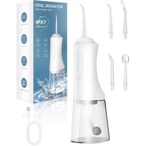 Soie dentaire, dents, 280ml ipx7 rinceur buccal étanche, 3 modes 4 embouts de buses remplaçables, voyage à domicile gingival pro Dental Cleansing Choice (blanc) (1/4)