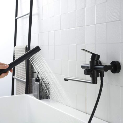 Ensemble Robinet De Baignoire Sur Pied Noir - FD - Style Contemporain - Installation Au Sol