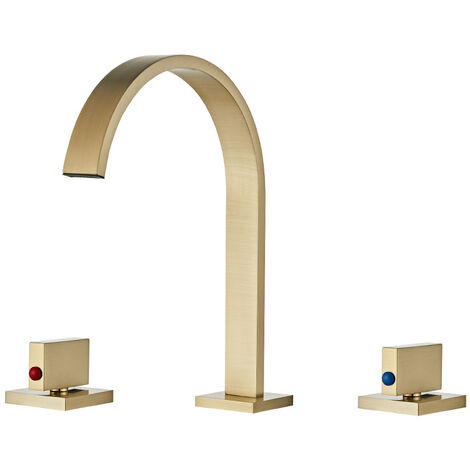Robinet De Lavabo De Salle De Bains Trois Pièces Robinets De Mélangeur D'Eau Chaude Et Froide Contemporain Doux Effluent Installation De Pont,Or (1/5)