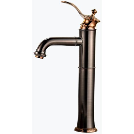 Gotrays – Robinet de lavabo en cuivre – Finition bronze huilé – Bobine céramique – Montage un trou – Design contemporain (1/5)