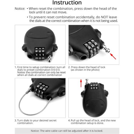 Cadenas Avec Câble Rétractable,Misez à 4chiffres Serrure à Combinaison