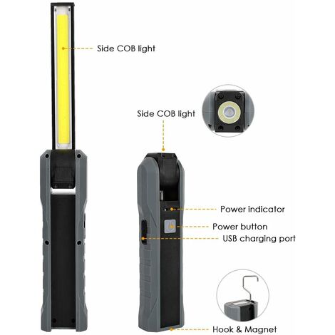 Mini Lampe De Travail Magnétique COB Rechargeable (LED, Porte-clés, Lampe Torche, Noir)