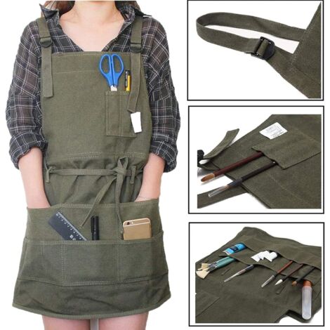 Tablier De Travail En Toile Avec Poches - Pour Menuiserie, Peinture, Barbecue, Jardinage - Lavable, Plusieurs Couleurs