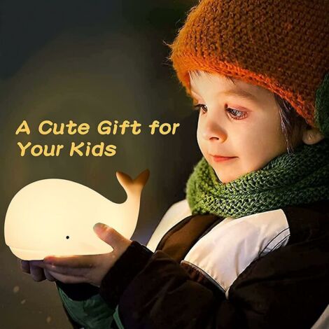 Veilleuse Bébé En Silicone Forme Baleine - 7 Couleurs LED, Tactile, Portable, Rechargeable USB