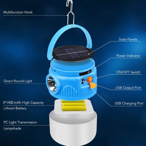 Lampe Camping Solaire 169 LED - 10000 Lumens - IPX7 Étanche - Télécommande - Power Bank USB - 5 Modes