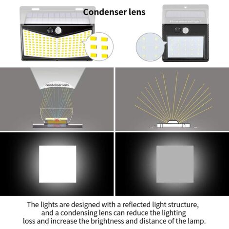 Lampe solaire d'extérieur, projecteur à leds avec détecteur de mouvement 208 leds Ip65, lampe d'extérieur à leds alimentée par l'énergie solaire avec détecteur - 2 packs