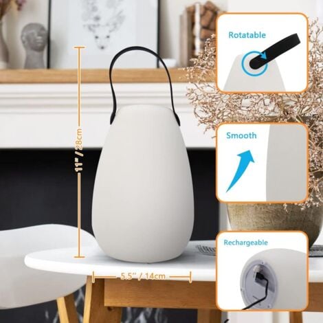 Lampe de table rechargeable pour l'extérieur Led 8 couleurs Dimmable Lampe de table sans fil avec télécommande, 4 niveaux de gradation, Ip44 Waterproof pour chambre à coucher jardin
