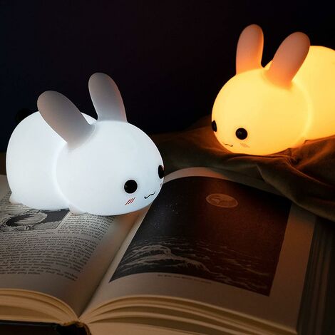 Zaxiva Veilleuse Lapin Mignonne Pour Enfants - Silicone Rechargeable USB, 3 Niveaux Lumière Et Minuterie