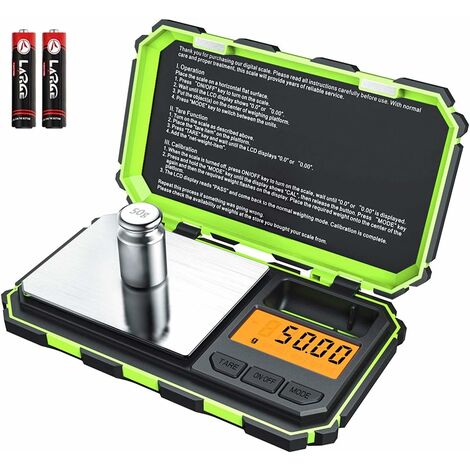 Balance numérique de poche, Balance à Grammes 200g/0.01g, 6 unités de conversion Balance intelligente avec fonction de calibrage et de tare, Affichage LCD,Vert (1/5)