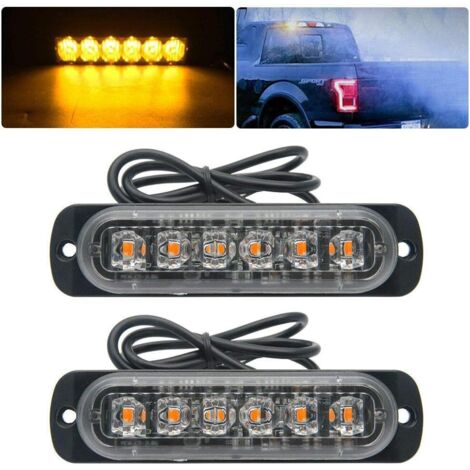 RIGIDON Lot De 2 Barres LED Stroboscopiques Ambre 4 LEDs 3.3" 12V/24V – Gyrophare Clignotant Pour Voiture, Camion, 4x4, Remorque