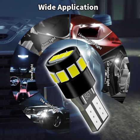 10x Ampoules LED T10 W5W 6500K Canbus Sans Erreur Haute Puissance